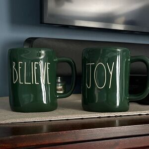 Inspirational Christmas Green Mugs Set by Rae Dunn- Believe & Joy